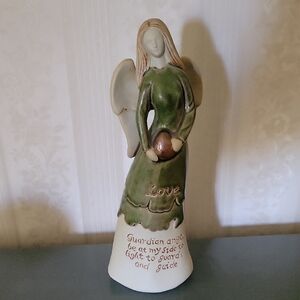 Guardian Angel Figurine in Green and Cream